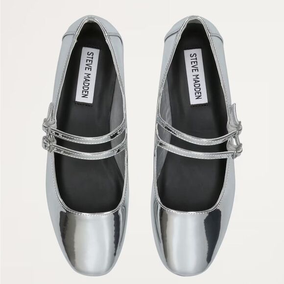 STEVE MADDEN Silver Faux Patent Leather Alisah Ballet Flats - Picture 2 of 14